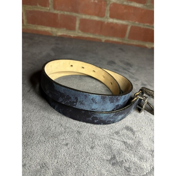 Streets Ahead Blue Leather Silver Metal Medium Belt USA Made Unique Design - Picture 5 of 8